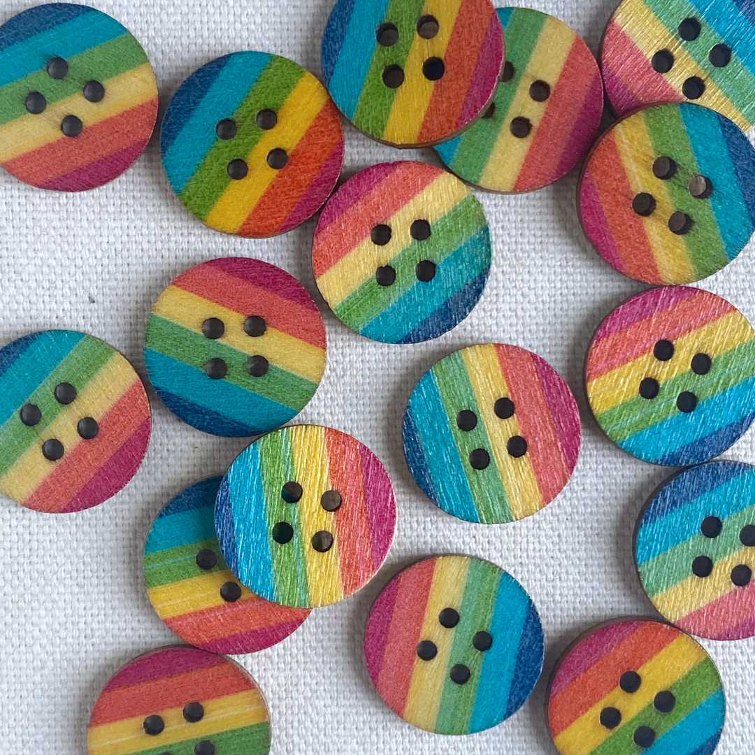 Printed Wooden Button - Rainbow (multiple sizes)