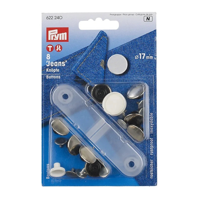 Prym Jeans Buttons 17mm - Smooth Silver