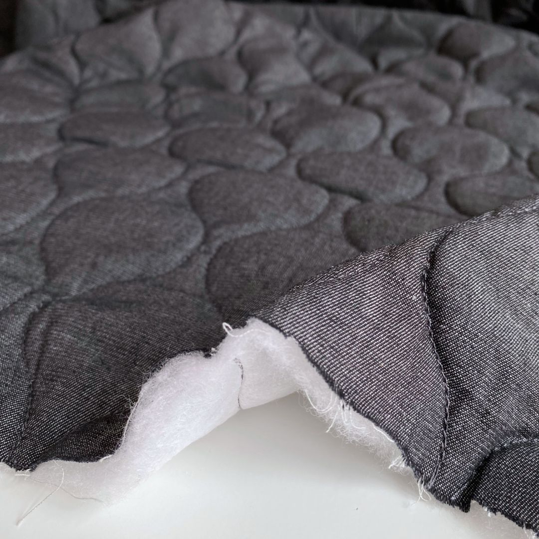 Quilted Chambray Fabric - Carbon Black