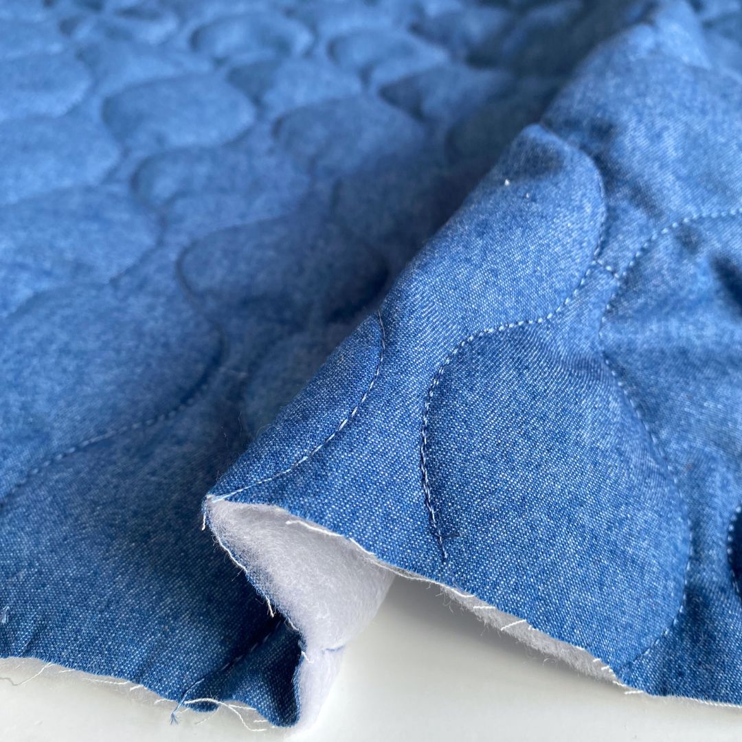 Quilted Chambray Fabric - Denim Blue