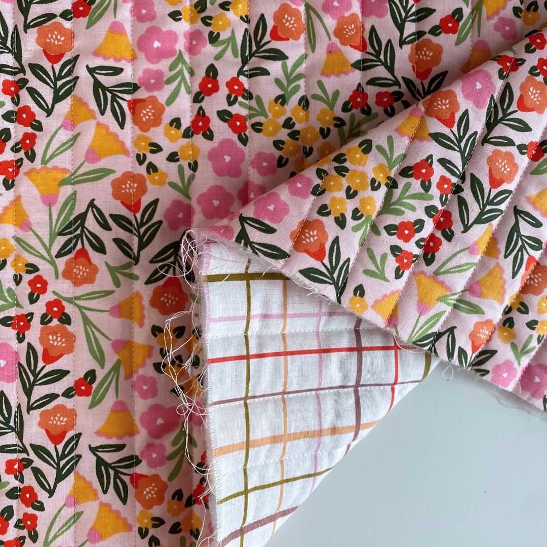 Quilted Reversible Cotton Fabric - Pink + Ecru