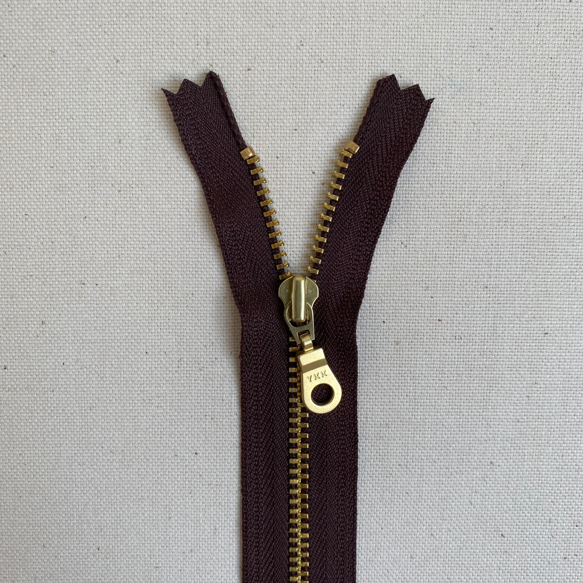YKK No. 5 Gold Brass Metal Zip with NATULON® Recycled Tape - Closed End - BROWN