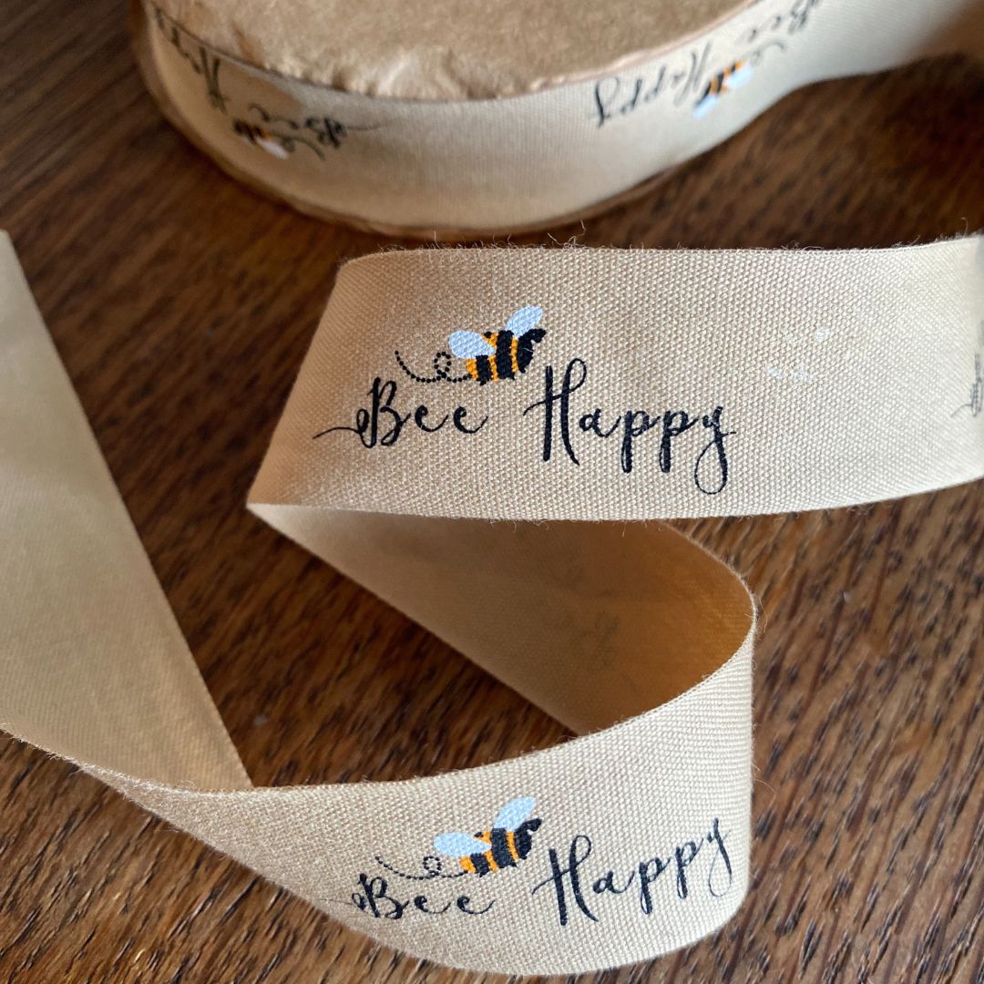 25mm Cotton Tape Ribbon - Bee Happy