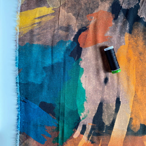 Brush Strokes Teal - Viscose fabric with Lenzing™️ EcoVero™️ fibres - 0.5 metre