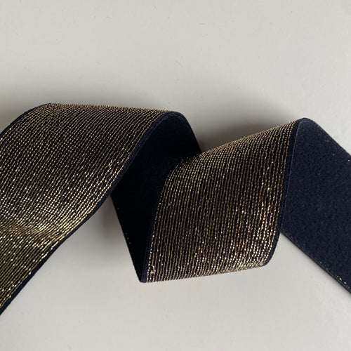 35mm Golden Lurex Elastic Band - Dark Navy