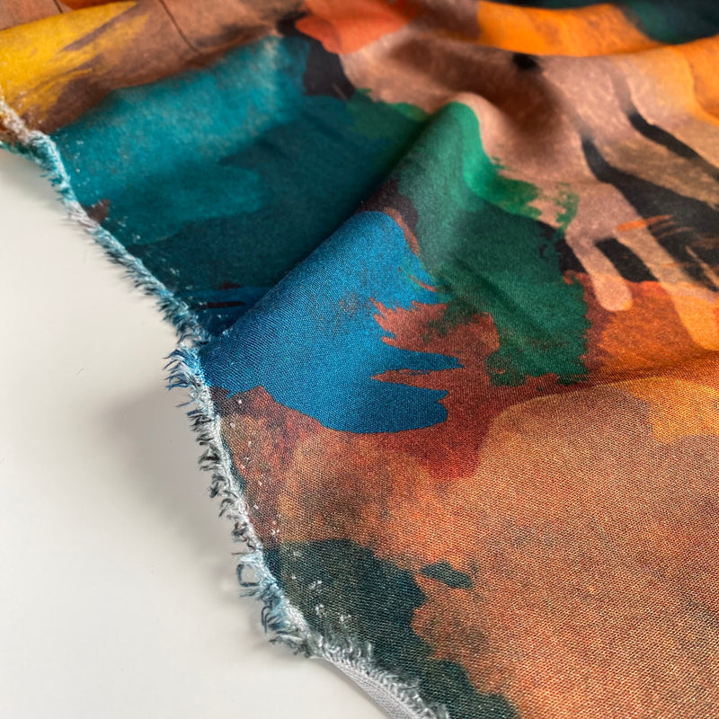 Brush Strokes Teal - Viscose fabric with Lenzing™️ EcoVero™️ fibres - 0.5 metre