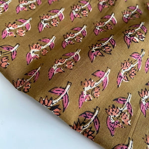 Block Print Cotton Voile Fabric - Brown and Pink