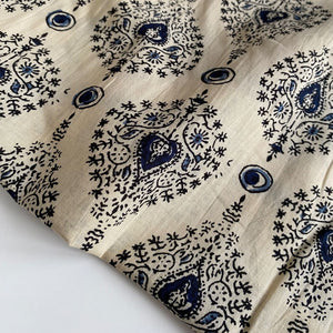 Block Print Cotton Voile Fabric - Vanilla and Indigo