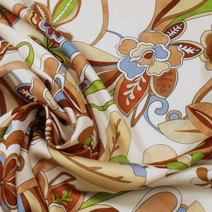 Groovy Florals Viscose Satin Deadstock Fabric - Ecru, Caramel & Lime - Priced per 0.5 metre