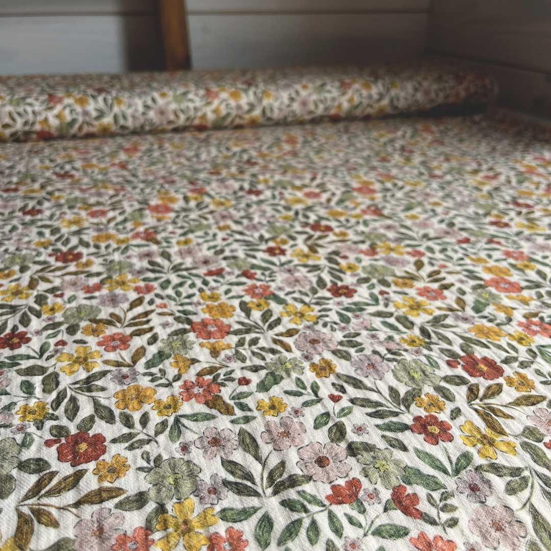 Floral Tapestry Cotton Gauze Fabric Cream Yellow and Rust Priced