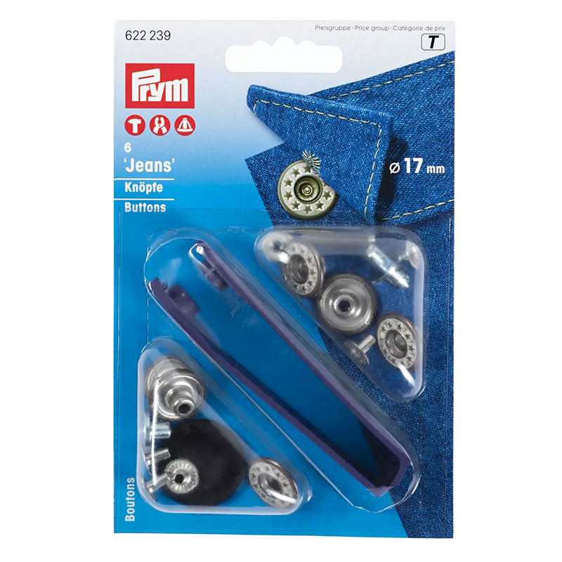 Prym Jeans Buttons 17mm - Open Top, Star Design, Antique Brass/Matt White