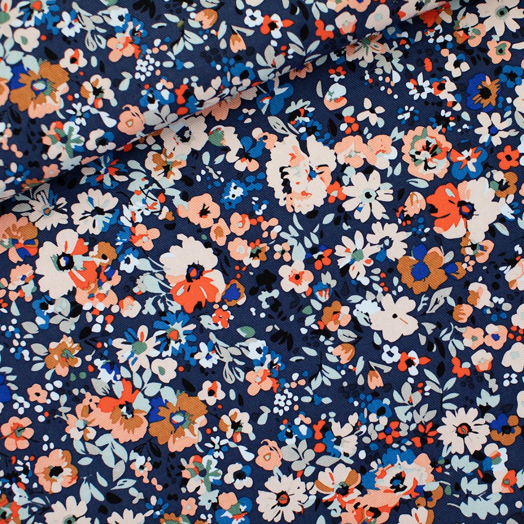 See You At Six - Cotton Canvas Gabardine Twill Fabric - Flower Joy