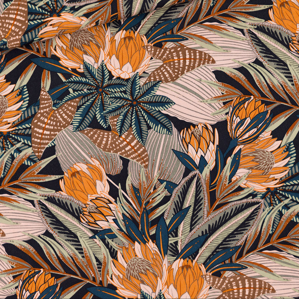 See You At Six - Ground Pineapple Cotton Canvas Gabardine Twill Fabric - Polar Night Blue - Priced per 0.5 metre