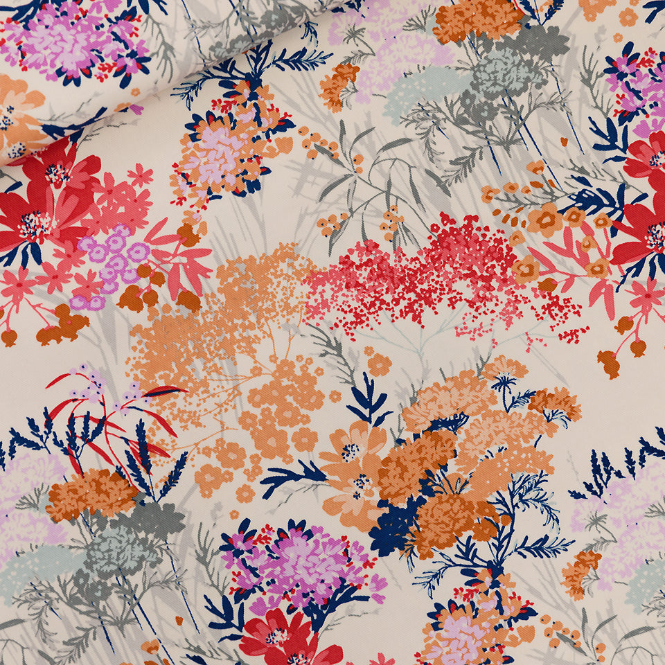 See You At Six - Wild Flowers Cotton Canvas Gabardine Twill Fabric - Cloud White - Priced per 0.5 metre