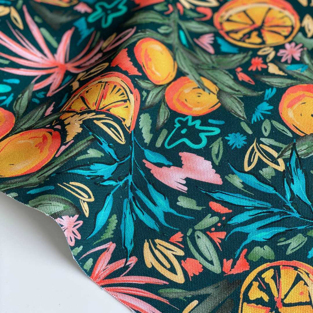 Summer Fruits Canvas Fabric - Tropical Green - Priced per 0.5 metre