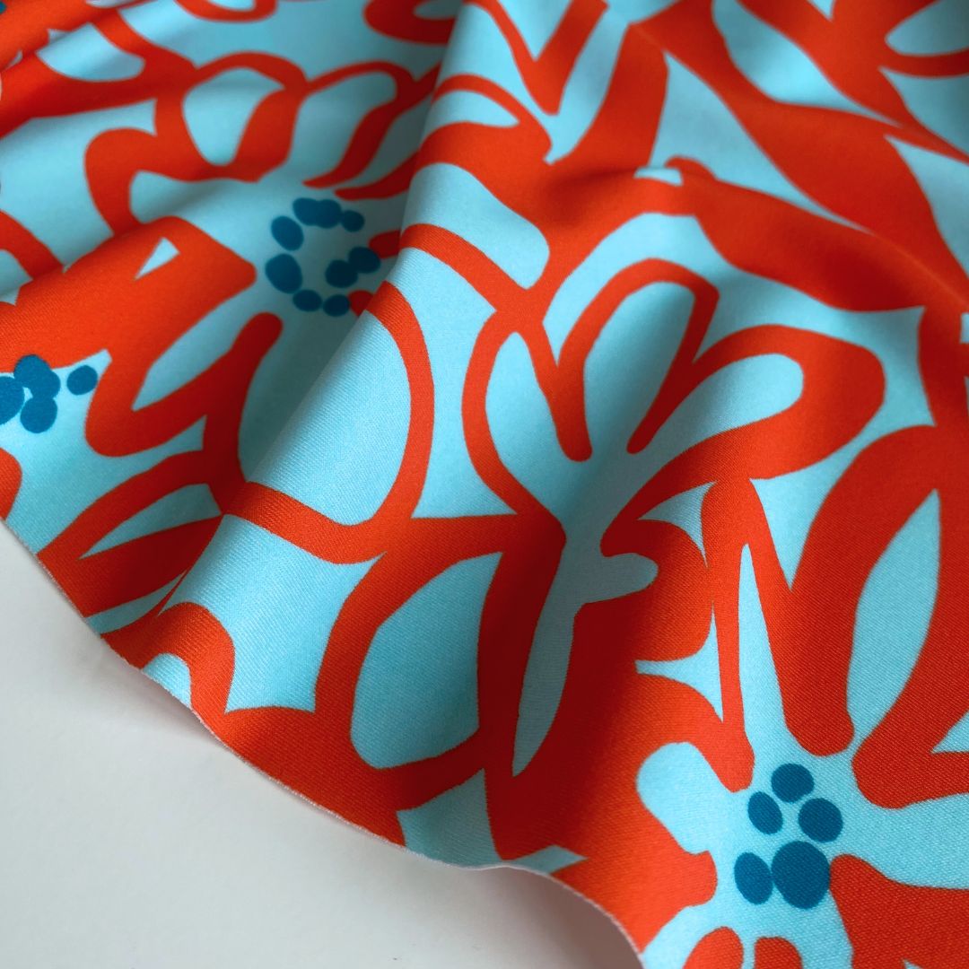 Swimwear Fabric – Tahiti – Turquoise and Orange