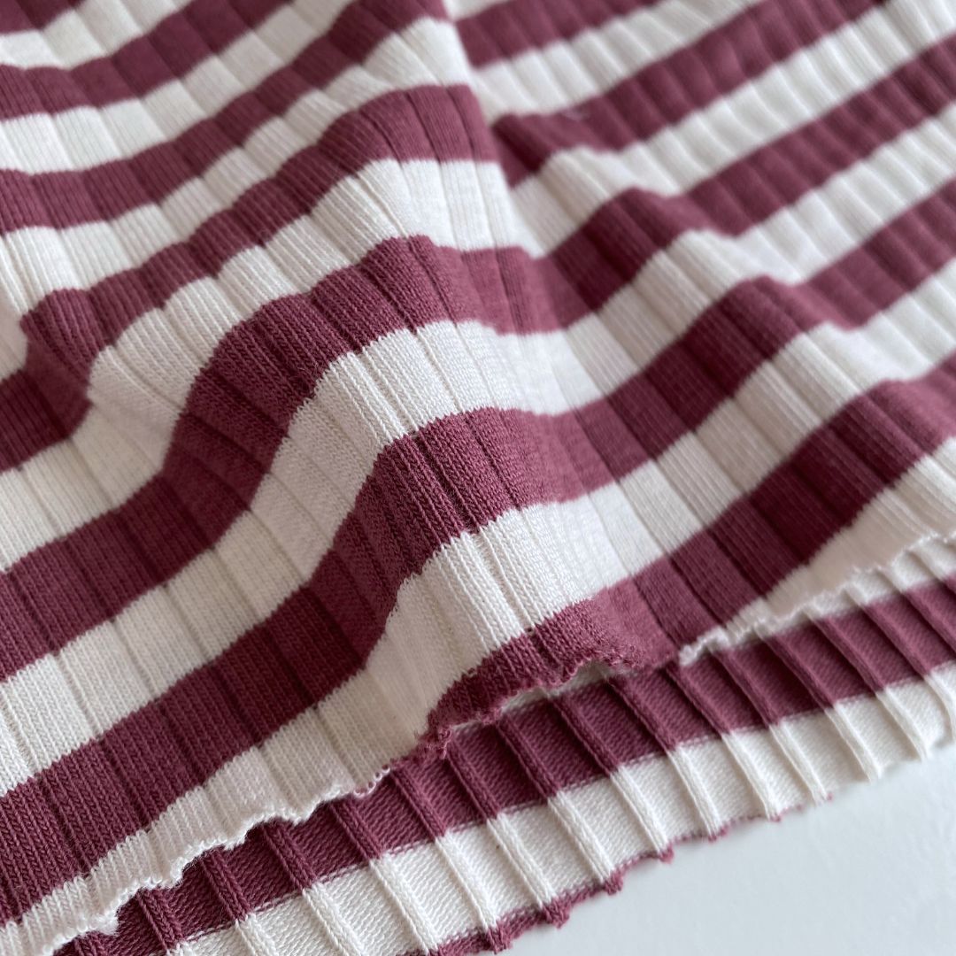 Yarn Dyed Rib Knit Fabric - Blush Stripe - Priced per 0.5 metre
