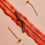 YKK No. 5 Antique Brass Metal Double Slider Zip - 40 cm - Atelier Brunette - TANGERINE