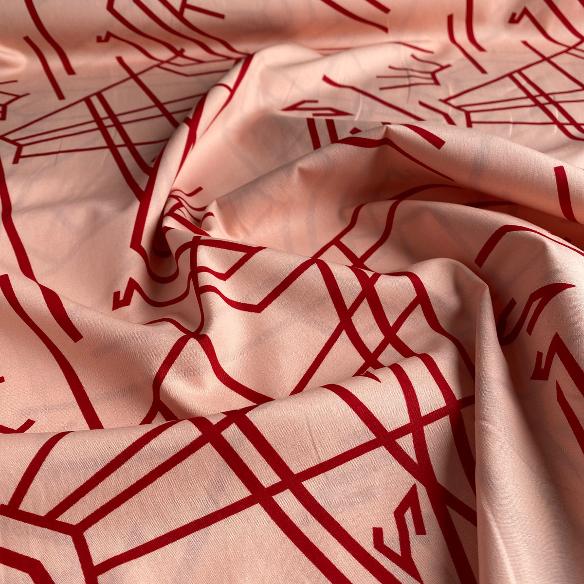 Face Lines Cotton Poplin Fabric - Coral & Rose Red - 0.5 metre
