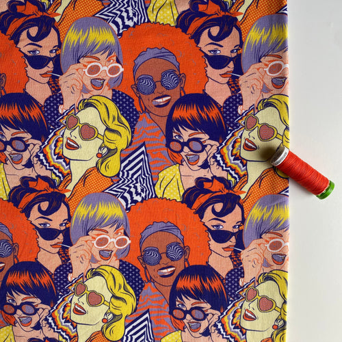 Retro Funk French Terry Knit Fabric - Orange - Priced per 0.5 metre