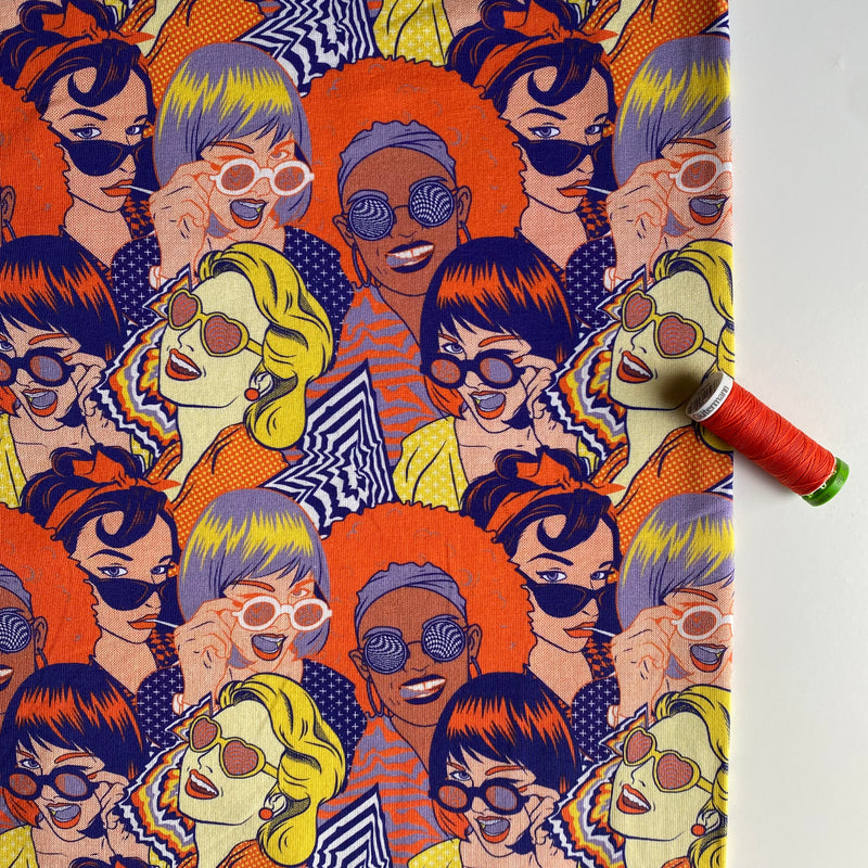 Retro Funk French Terry Knit Fabric - Orange - Priced per 0.5 metre
