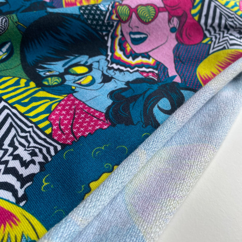 Retro Funk French Terry Knit Fabric - Petrol - Priced per 0.5 metre