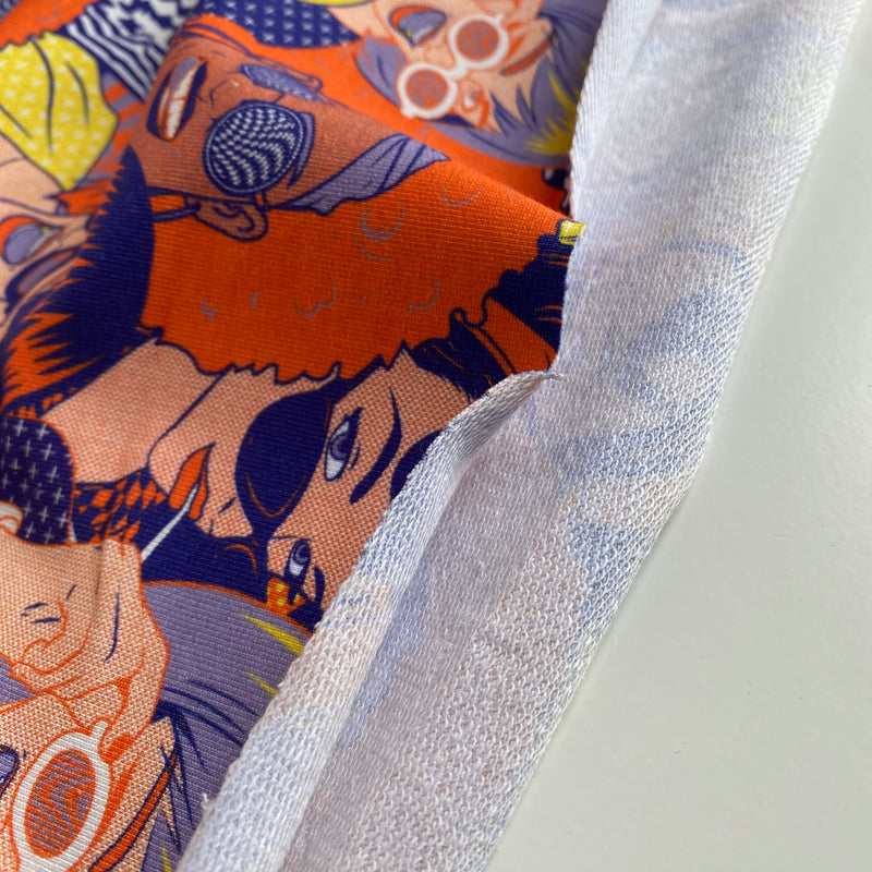 Retro Funk French Terry Knit Fabric - Orange - Priced per 0.5 metre