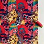 Retro Funk French Terry Knit Fabric - Red - Priced per 0.5 metre