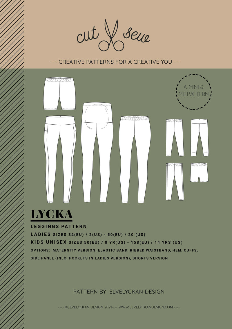 LYCKA Leggings Sewing Pattern by Cut & Sew - Children and Adult Sizing