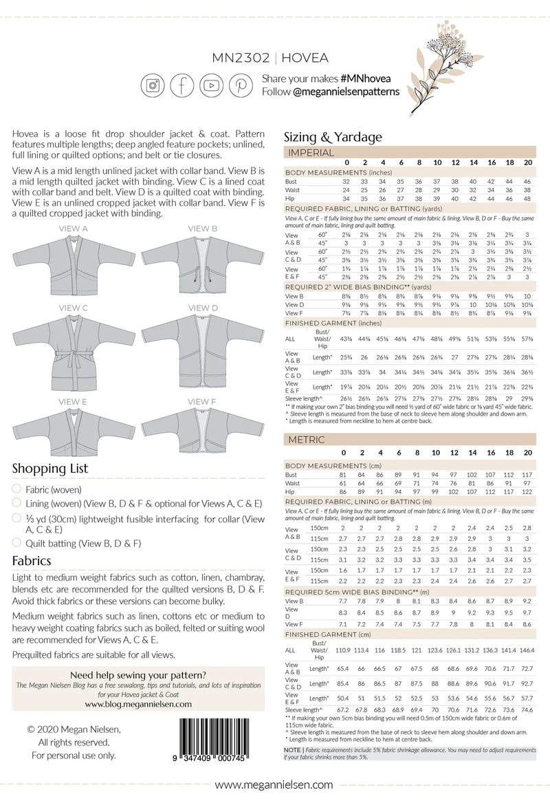 Hovea Jacket & Coat Pattern by Megan Nielsen