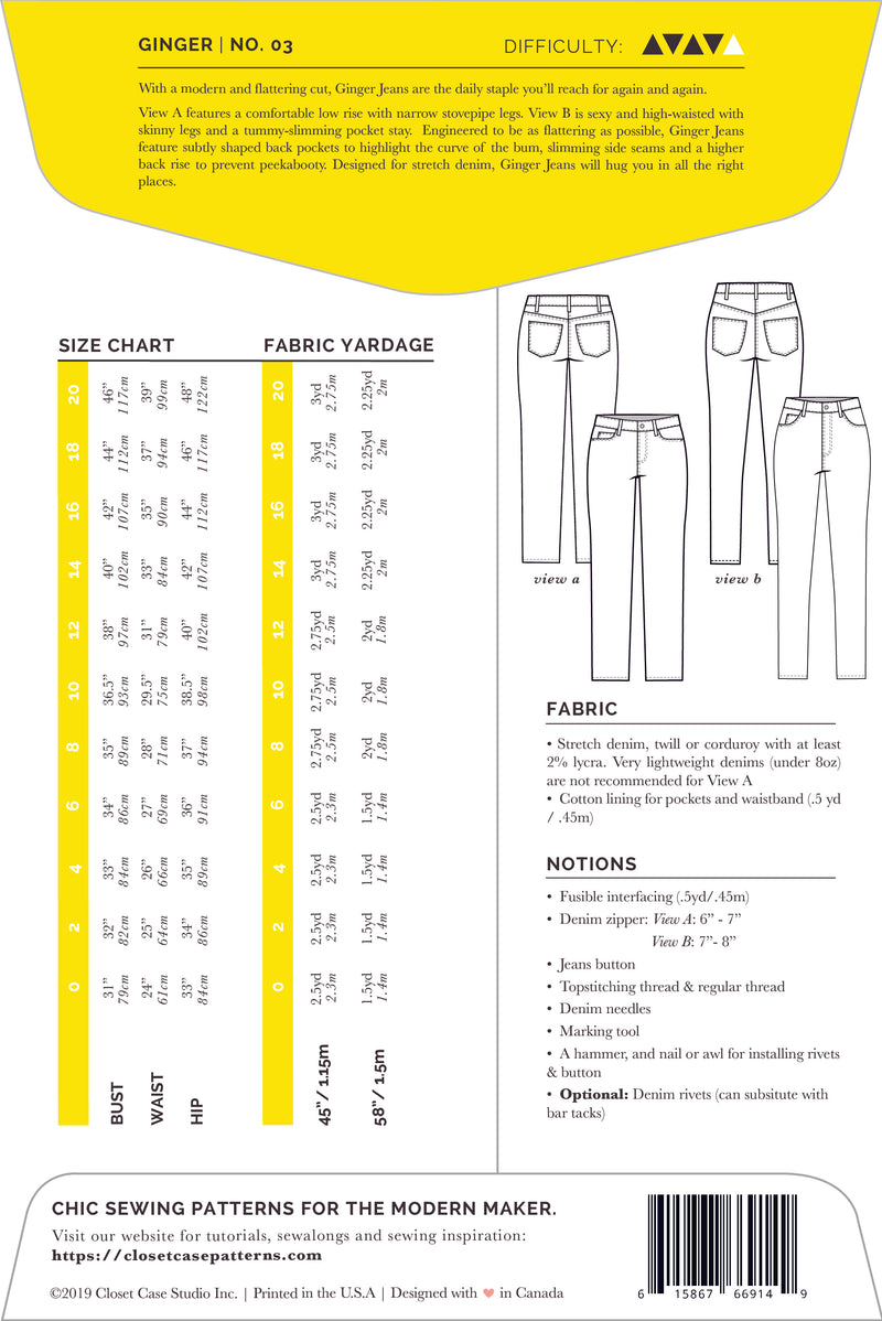 Ginger Skinny Jeans Pattern by Closet Case