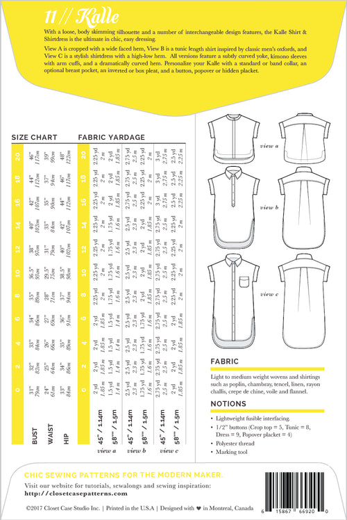 Kalle Shirt & Shirtdress Pattern by Closet Case