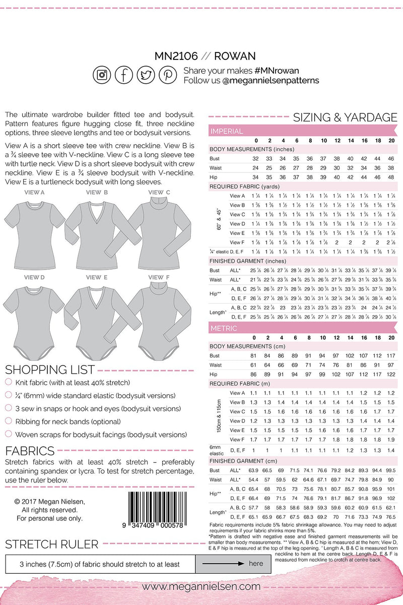 Rowan Bodysuit and Tee Pattern by Megan Nielsen Patterns
