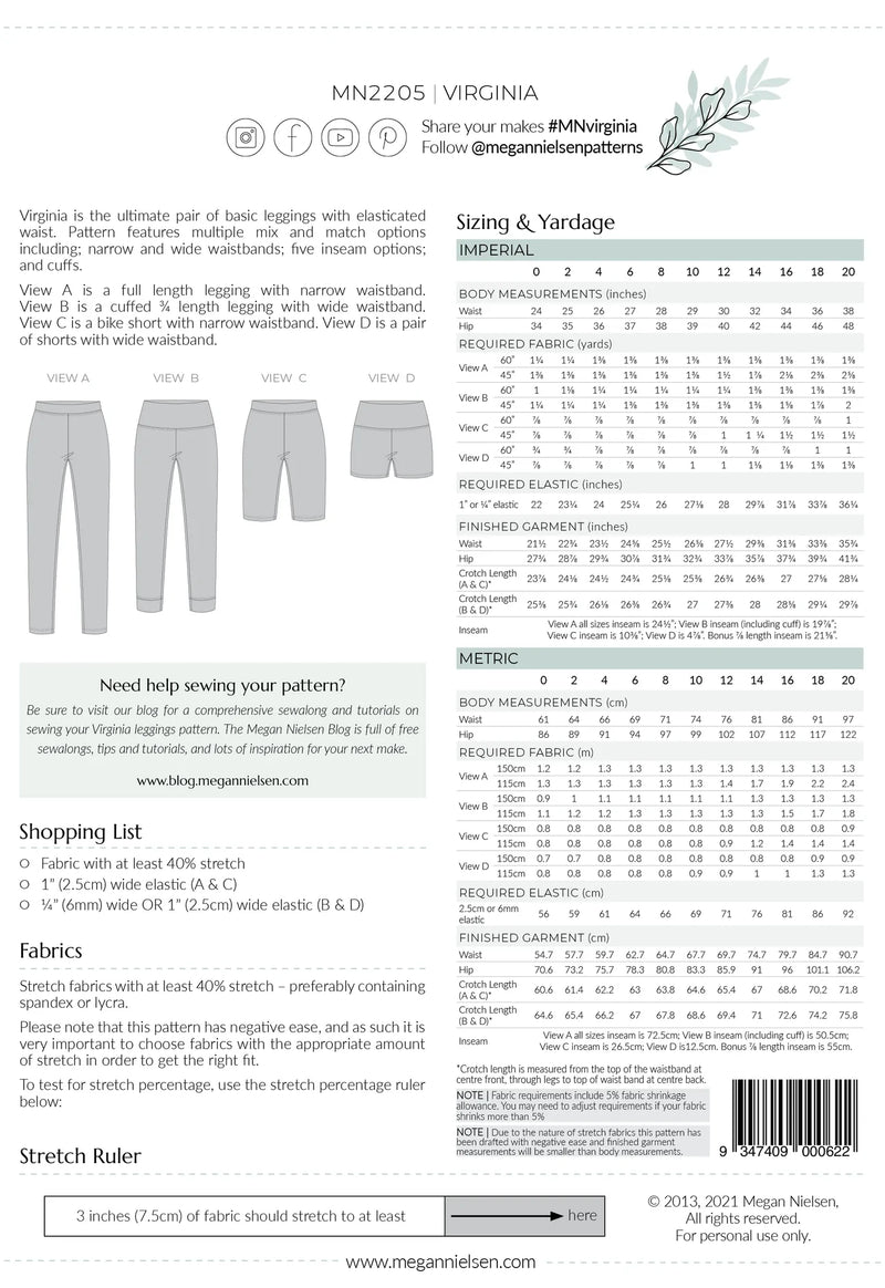 Virginia Leggings Sewing Pattern by Megan Nielsen