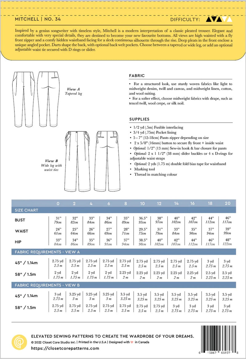Mitchell Trousers Sewing Pattern by Closet Core