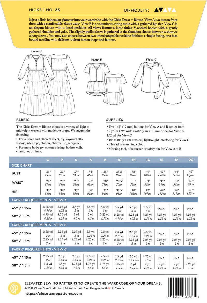 Nicks Dress and Blouse Sewing Pattern by Closet Core