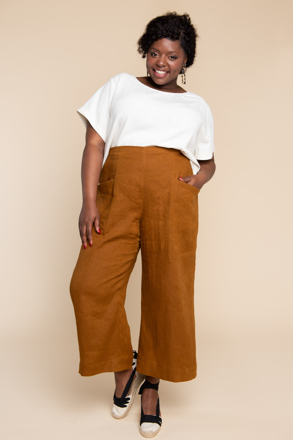 Patterned linen clearance trousers