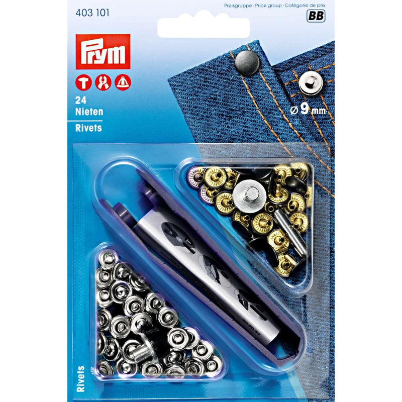 Prym Jeans Rivets 9mm - Silver - Pack of 24