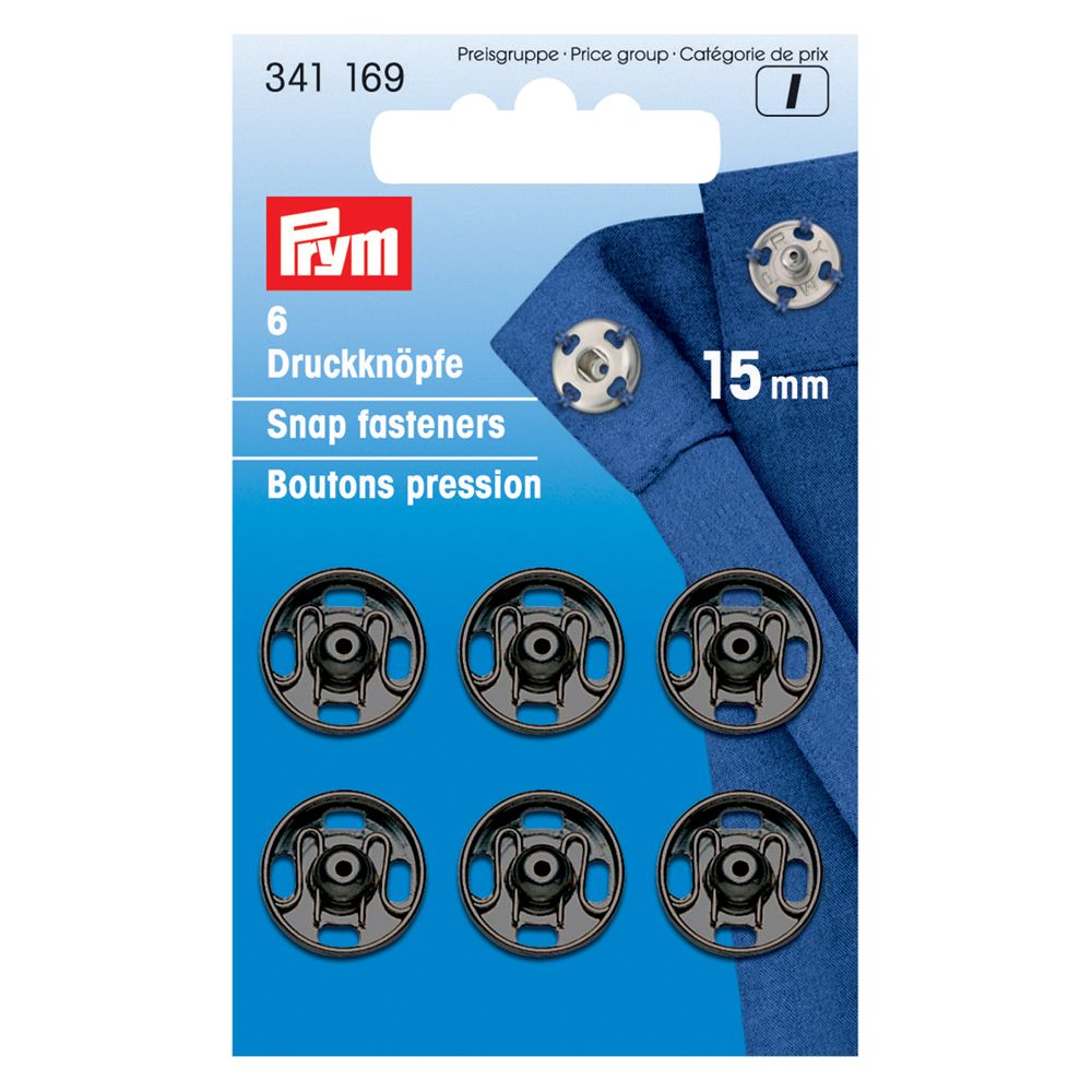 Prym Sew-on Snap Fasteners - Black - 15mm