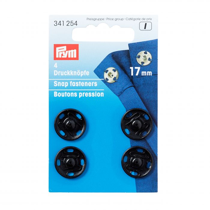 Prym Sew-on Snap Fasteners - Black - 17mm