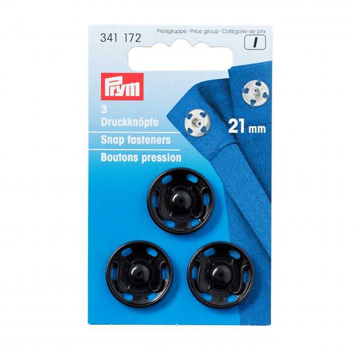 Prym Sew-on Snap Fasteners - Black - 21mm