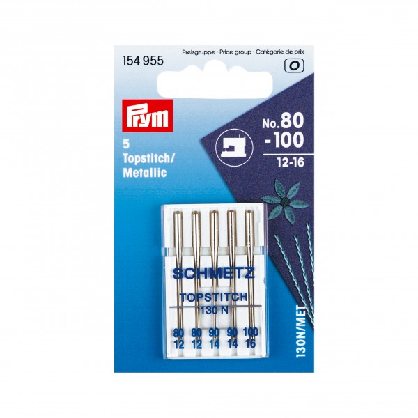 Prym Topstitch Sewing Machine Needles, Assorted, Pack of 5