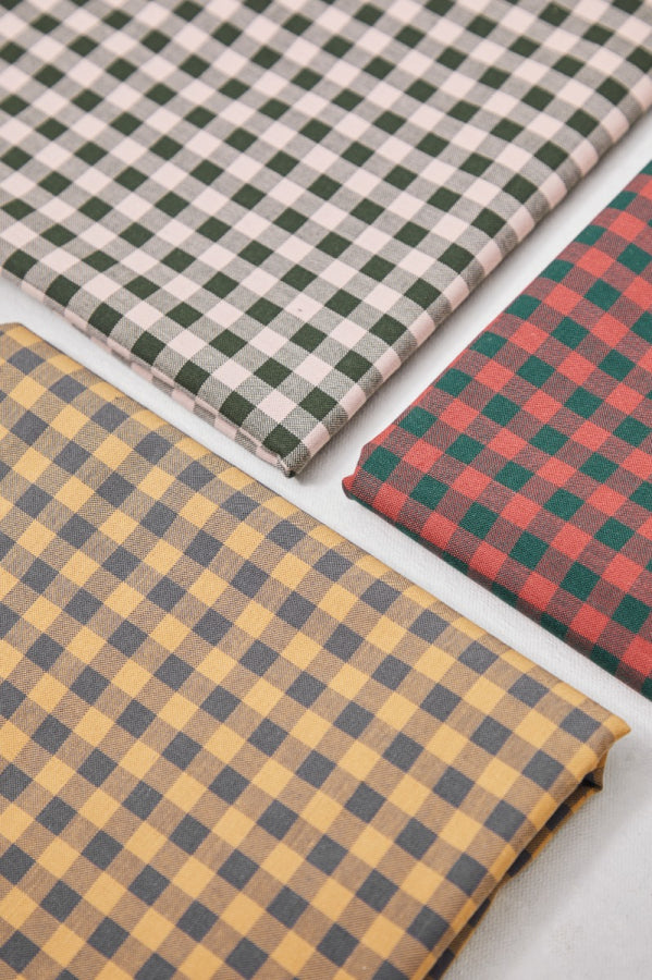 Organic Cotton Oxford Gingham - Bottle Green/Coral Red - Priced per 0.5 metre