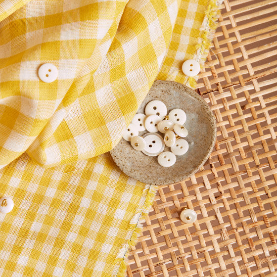 Gingham Off-White Lemon Gauze Fabric - Atelier Brunette - Price per 0.5 metre
