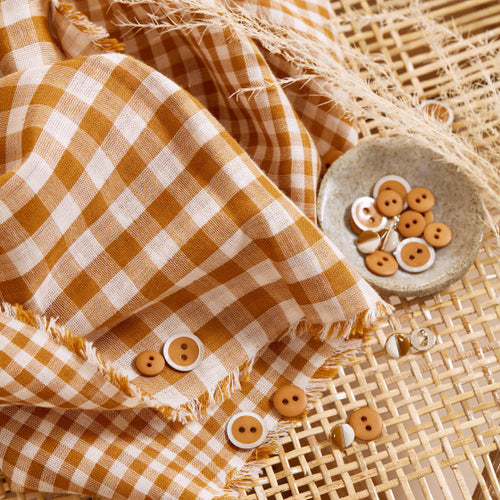 Gingham Ochre Gauze Fabric - Atelier Brunette - Price per 0.5 metre