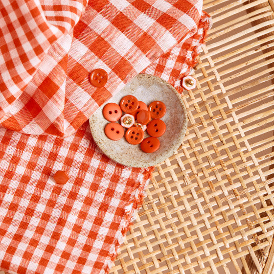 Gingham Off-White Tangerine Gauze Fabric - Atelier Brunette - Price per 0.5 metre