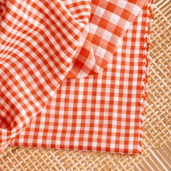 Gingham Off-White Tangerine Gauze Fabric - Atelier Brunette - Price per 0.5 metre