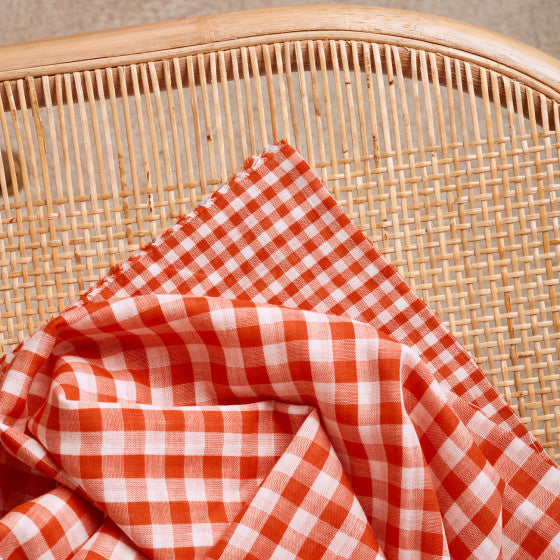 Gingham Off-White Tangerine Gauze Fabric - Atelier Brunette - Price per 0.5 metre