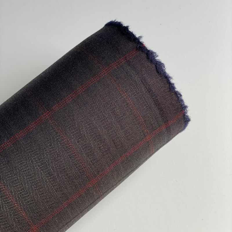 Windowpane Wool Stretch Suiting Ex-Designer Fabric - Priced per 0.5 metre