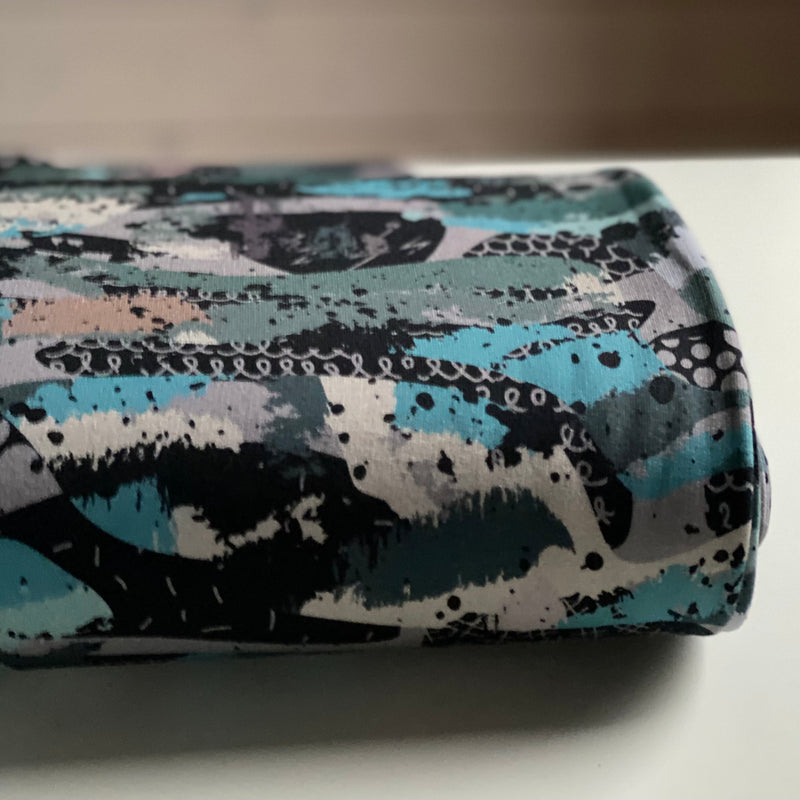 Organic French Terry Knit Fabric - Blue Camouflage - Priced per 0.5 metre